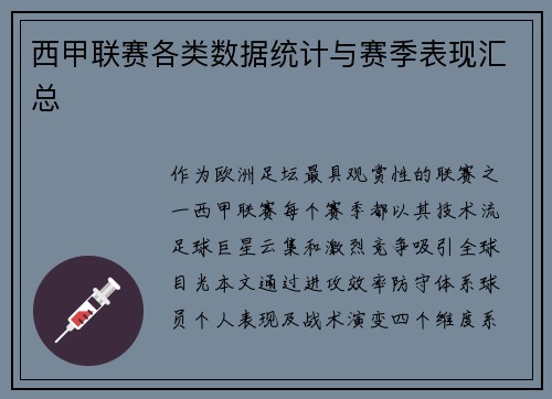 西甲联赛各类数据统计与赛季表现汇总
